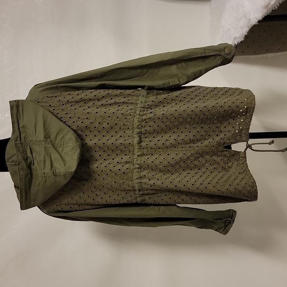 BETHANY Mota Army Green Eyelet Full Zip Hooded Cinched Waist Jacket size… - Picture 2 of 9